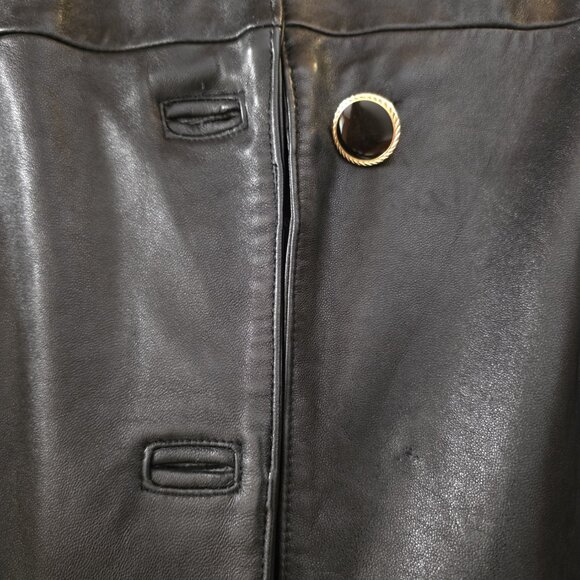 Synergy Long Black Leather Ladies Coat - Picture 9 of 12